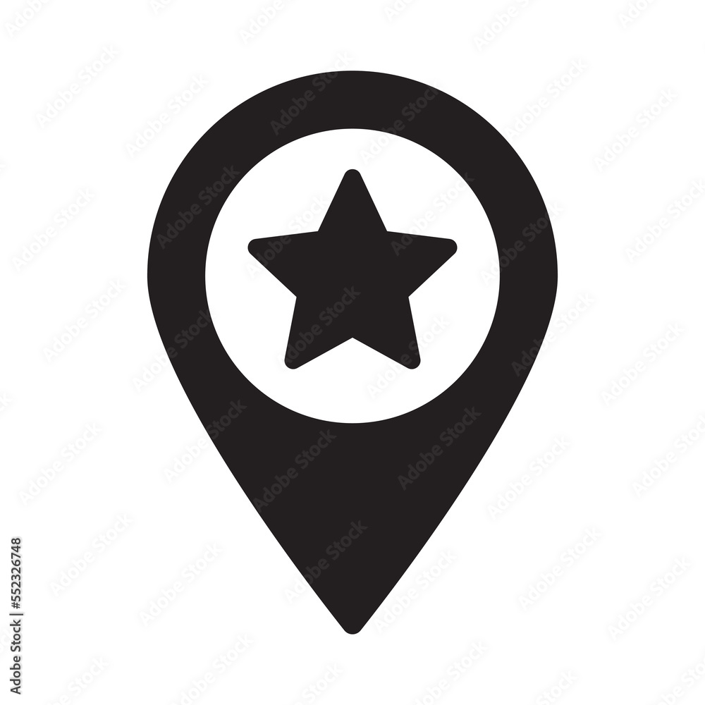 Maps pin with star icon. Map pointer with star icon.
