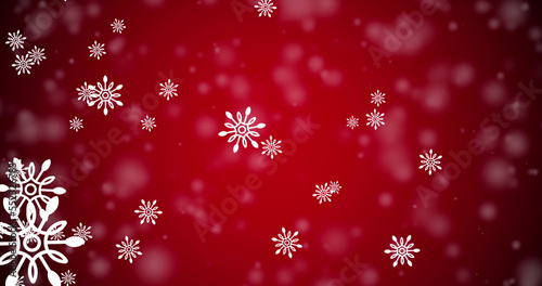 Image of snow falling and light spots on red background