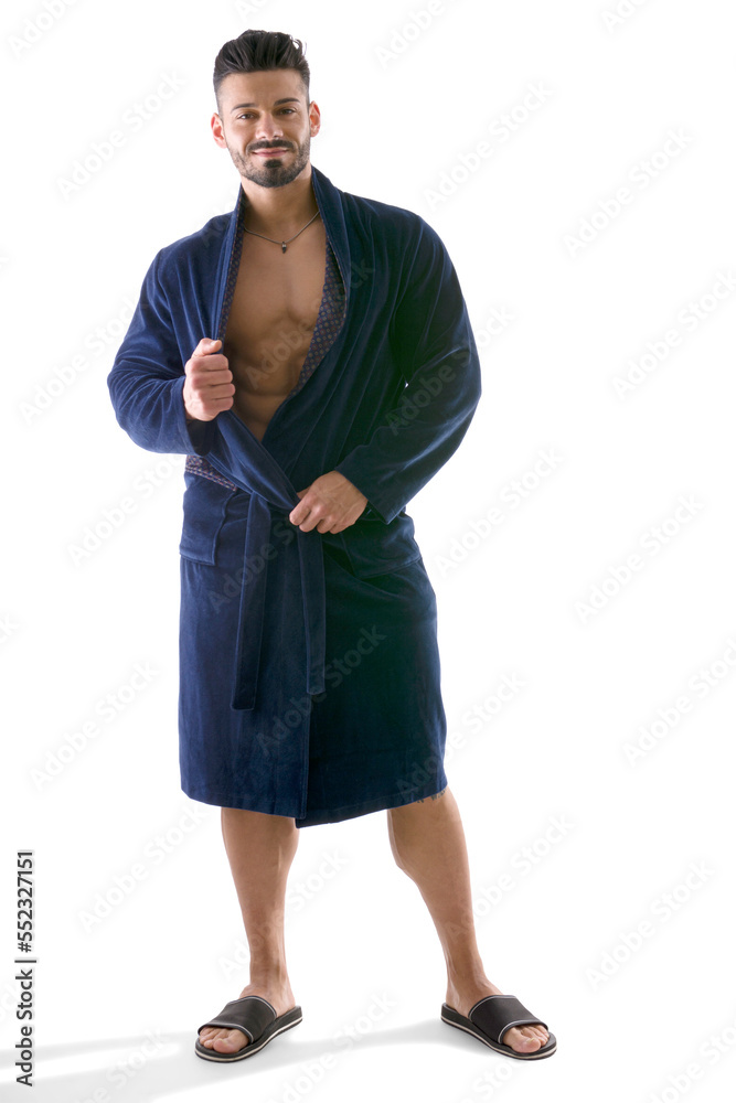 Handsome muscular male in bathrobe or nightrobe Handsome muscular male in bathrobe or nightrobe