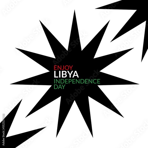 Composition of libya independence day text with stars on white background
