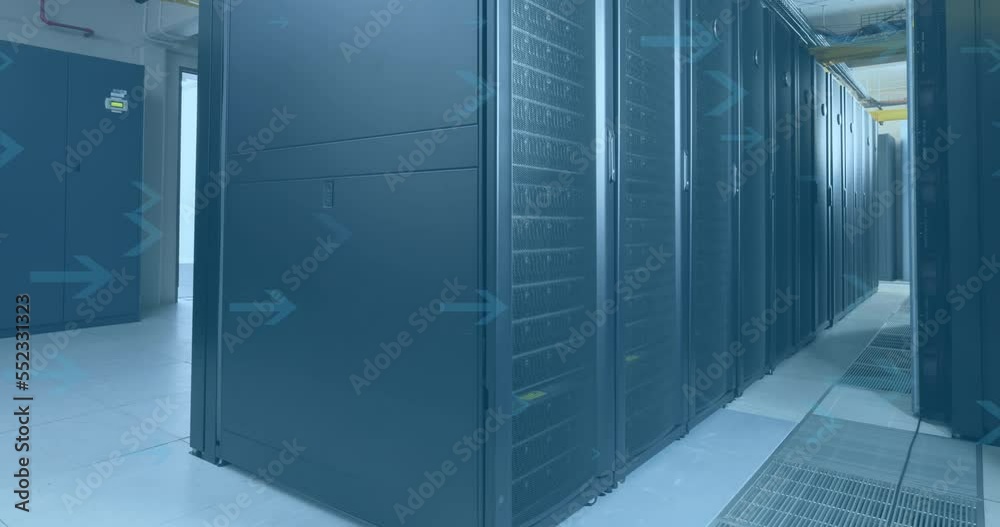 This video shows an empty corridor with rows of computer servers This video shows an empty corridor with rows of computer servers