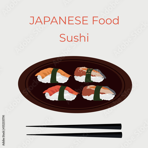 Sushi, traditional Japanese food. Asian seafood group. Template for sushi restaurant, cafe, delivery or your business.