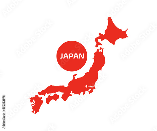 Japan map silhouette  with capital Tokyo logo design. 日本地図のイラスト. World map, infographic elements vector design and illustration.

