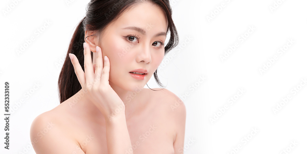 Beautiful young asian woman with clean fresh skin on white background, Face care, Facial treatment, Cosmetology, beauty and spa, Asian women portrait. Beautiful young asian woman with clean fresh skin on white background, Face care, Facial treatment, Cosmetology, beauty and spa, Asian women portrait.