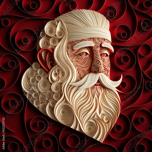 Father christmas paper quilling background. Paper cutout festive design. generative ai photo