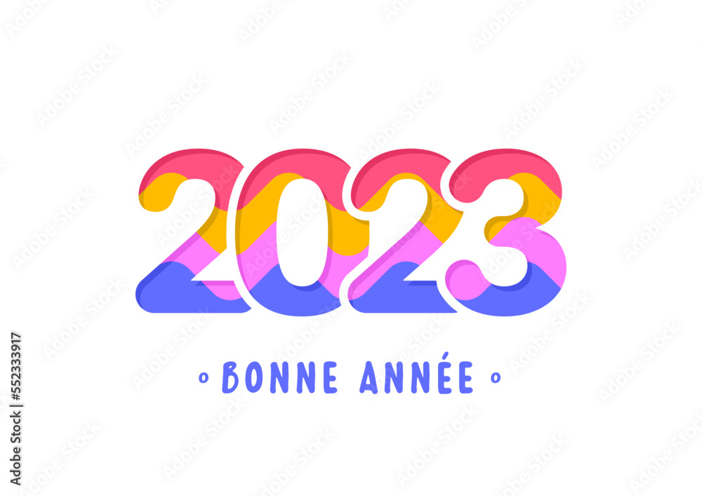 French lettering Bonne Année. Happy New Year 2023. Vector illustration	