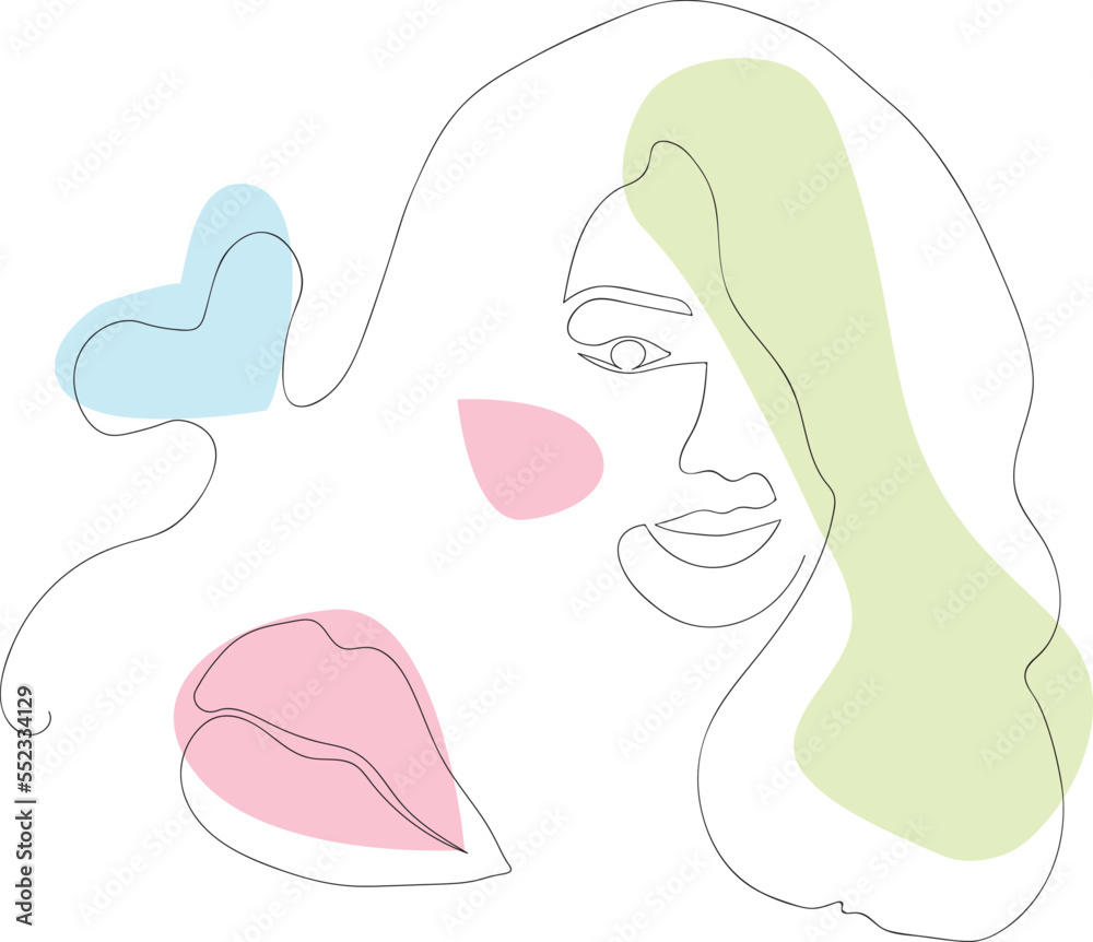 Woman face one line drawing on white isolated background. One line art. Woman face one line drawing on white isolated background. One line art.