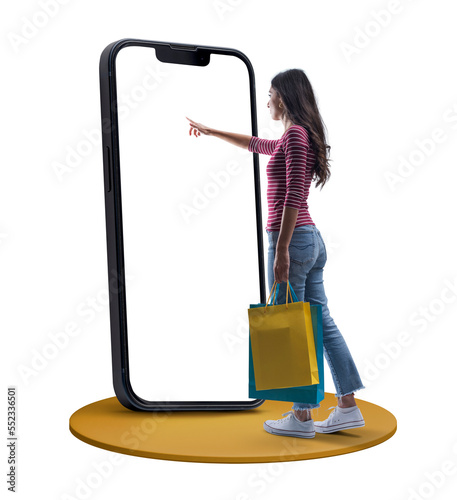 Woman doing online shopping on her smartphone photo