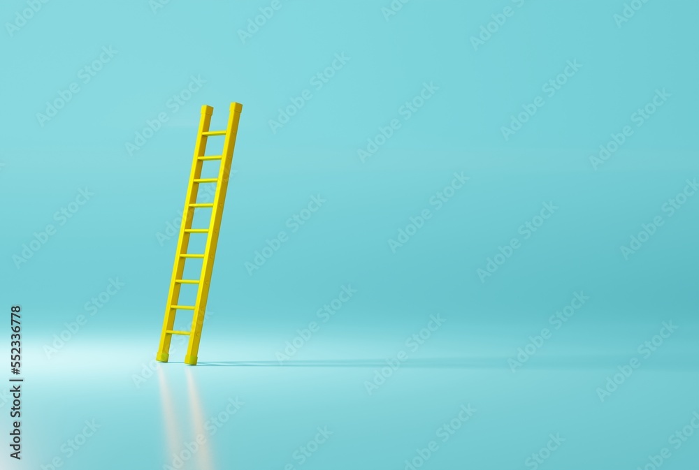 Ladder by the wall. Business concept, climbing to the top and achieving goals. Ladder touching and leaning against the wall. 3D render, 3D illustration. Ladder by the wall. Business concept, climbing to the top and achieving goals. Ladder touching and leaning against the wall. 3D render, 3D illustration.