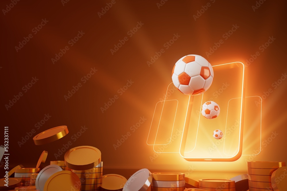 Fototapeta premium 3d football object design. realistic rendering. abstract futuristic background. 3d illustration. motion geometry concept. sport competition graphic. tournament game bet content. soccer ball element.