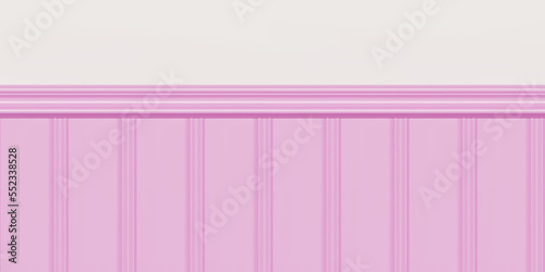 Pink beadboard or wainscot with top chair guard trim seamless pattern on white wall. Light wood or gypsum embossed baseboard or skirting under vintage wall panels. Vector illustration photo