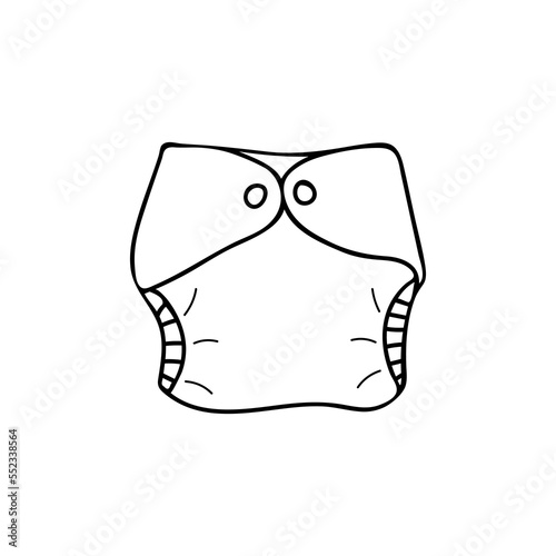 Baby diaper doodle icon in vector. Baby diaper hand drawn illustration in vector