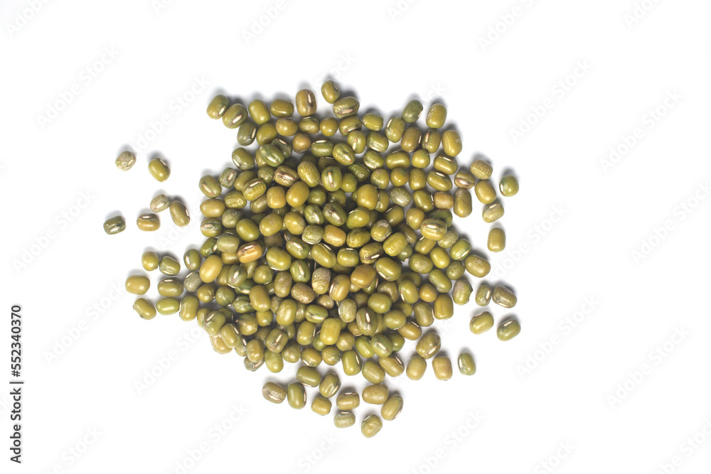 Flat lay (top view) of Mung bean  seeds isolated