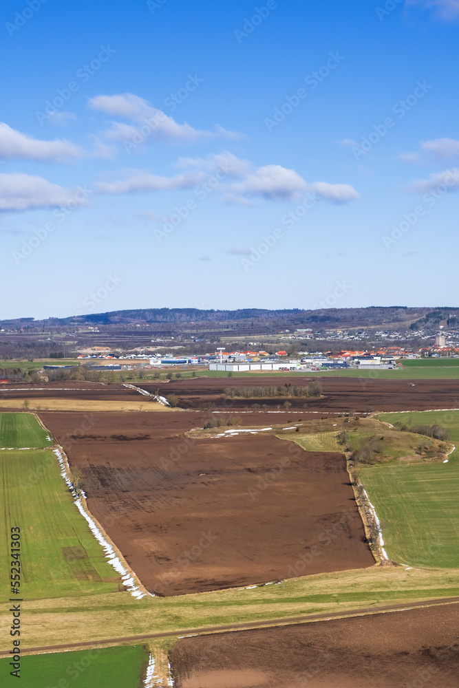 High angle view at a rural landscape in spring