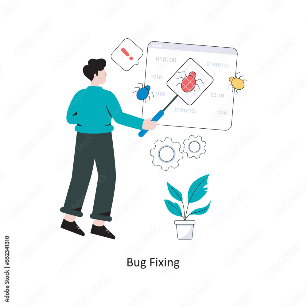 Bug Fixing Flat Style Design Vector illustration. Stock illustration Bug Fixing Flat Style Design Vector illustration. Stock illustration