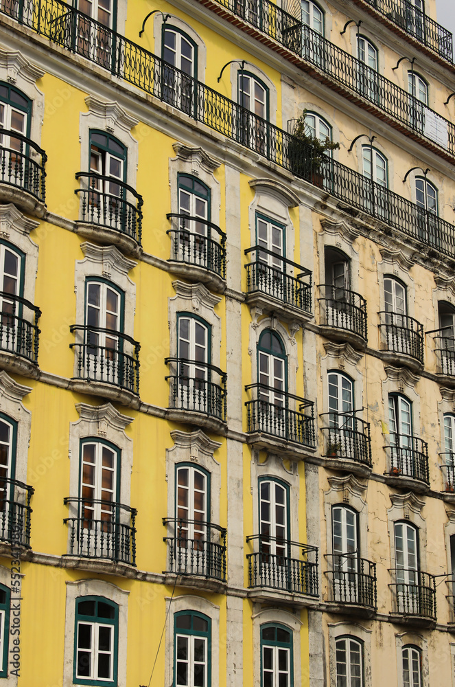 View of the typical facades of Lisbon, Portugal, Europe