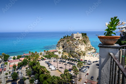 View of the sanctuary of Santa Maria dell'Isola from city walls of Tropea (Calabria, ITALY)