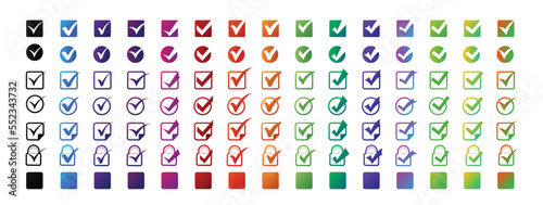Green check mark and red cross icon set collection, Circle and square symbol Vector illustration
