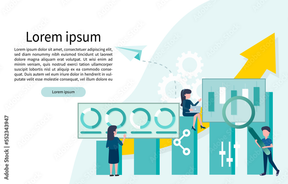 Naklejka premium Business ideas. The professional team works hard to increase the profit of the company. Make stocks go up fast. Vector illustration Eps 10.
