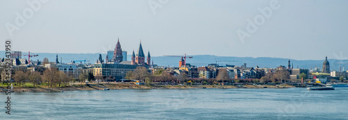 panoramic view to Mainz with cathedral and river Rhine