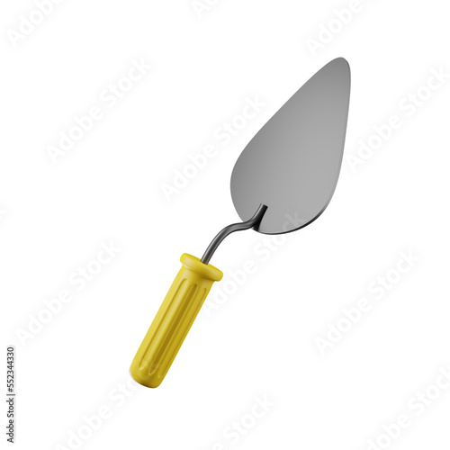 Metal trowel with yellow plastic handle 3d.