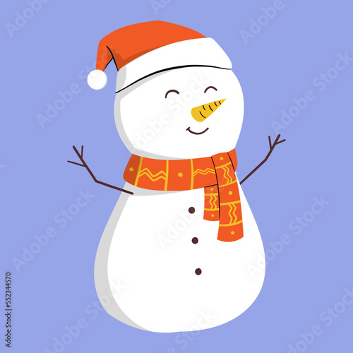 snowman in the snow with christmas hat