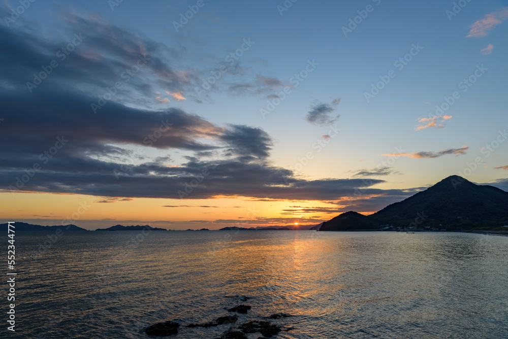 Sunset in the Seto Inland Sea, looking toward the Kasaoka Islands from Yorishima-cho