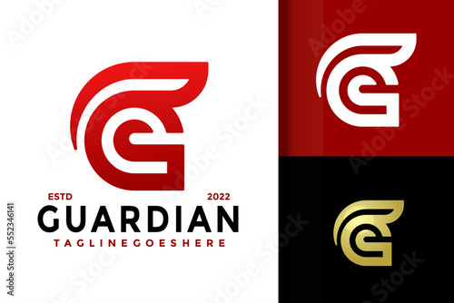 G Letter Guardian Helmet Logo Design Vector Illustration Template