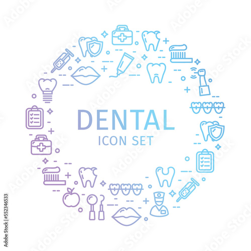 Dental Round Design Template Thin Line Icon Concept. Vector