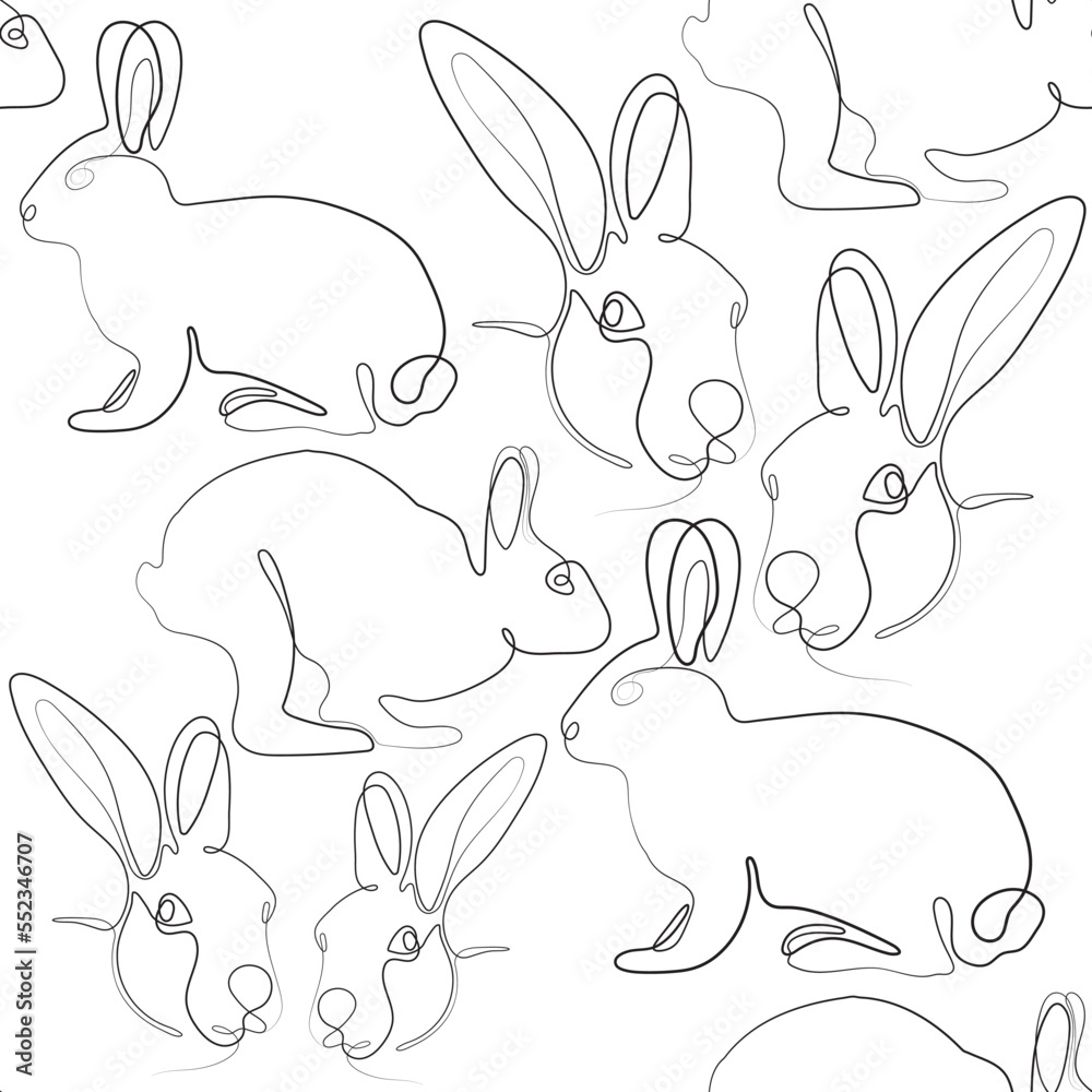 Obraz premium Line art hare. Bunny outline seamless pattern. Easter wrapping, Christmas greeting, invitations, postcards and other projects. Cute bunny pattern.