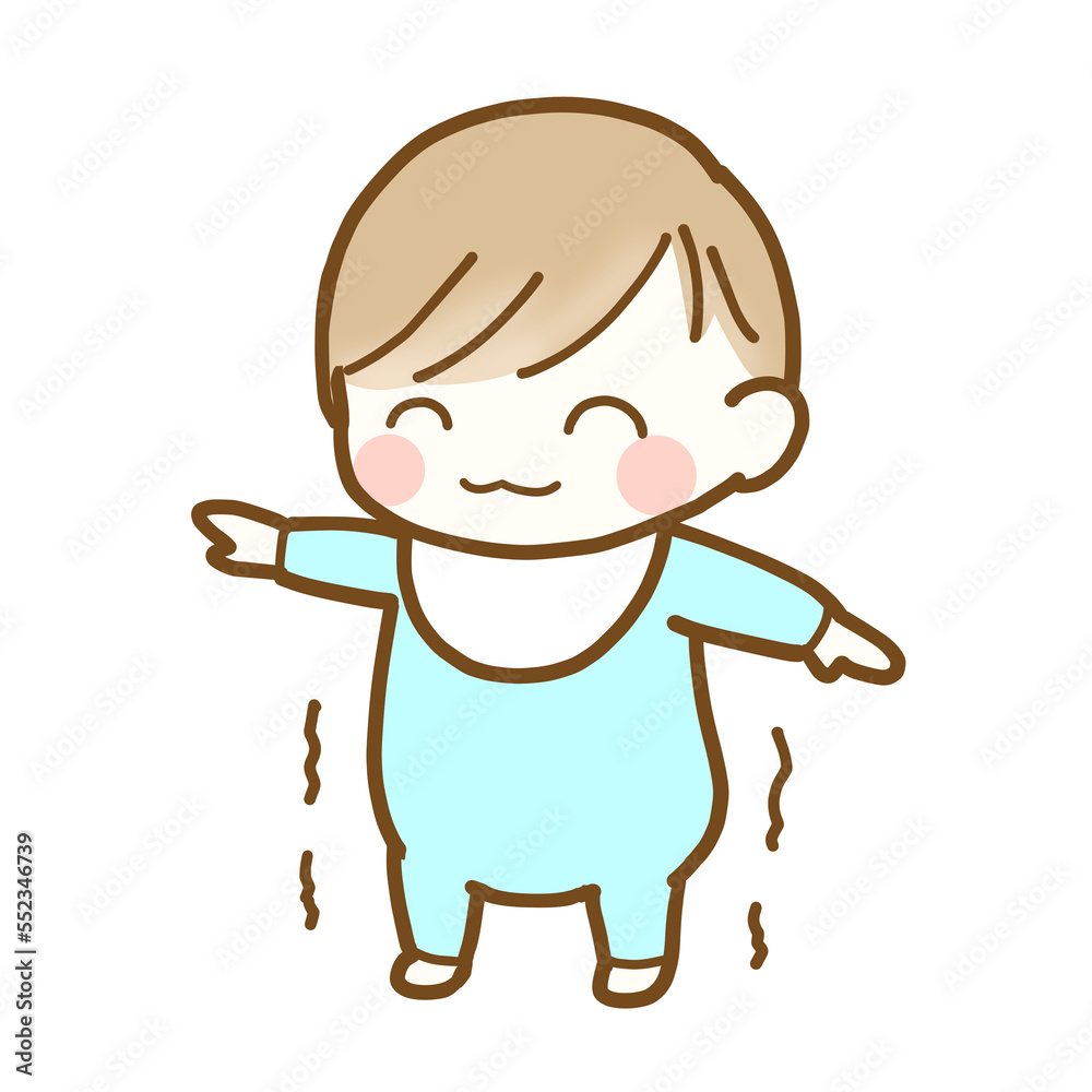 プルプルしながら笑顔で立つ幼児 プルプルしながら笑顔で立つ幼児
