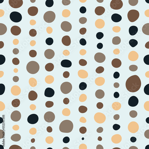 Colorful dots and circles. Seamless abstract pattern in brown and blue colors.