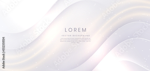 Abstract 3d curve white background with gold sparkle with copy space for text. Luxury style template design.