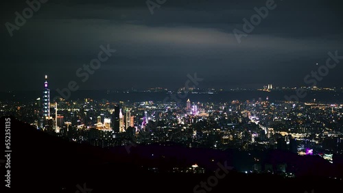 Sunset and the coming of night. Lights up the city night scene. Make people dreamy sense of novelty. Xizhi District, New Taipei City, Taiwan photo