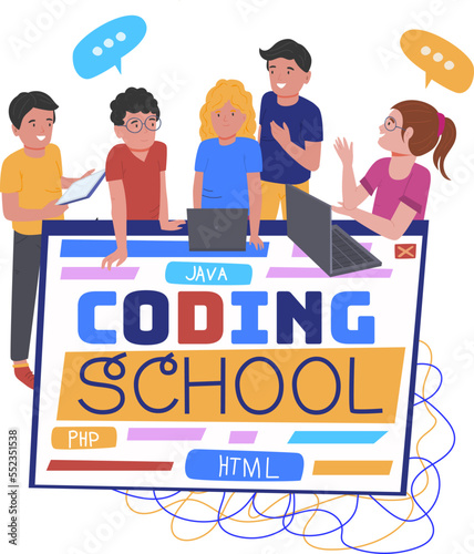 Children coding school. Teamwork during informatics lesson.