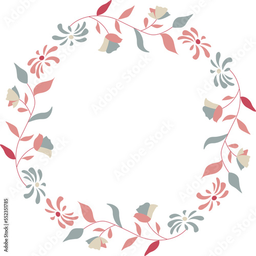 Circular flower pattern , wreath frame with floral decoration. vector illustration