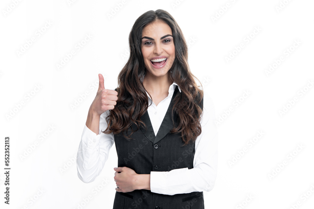 Surprised young woman with thumbs up sign. Portrait of excited amazed gasping girl. Expressive facial expressions. Surprised young woman with thumbs up sign. Portrait of excited amazed gasping girl. Expressive facial expressions.