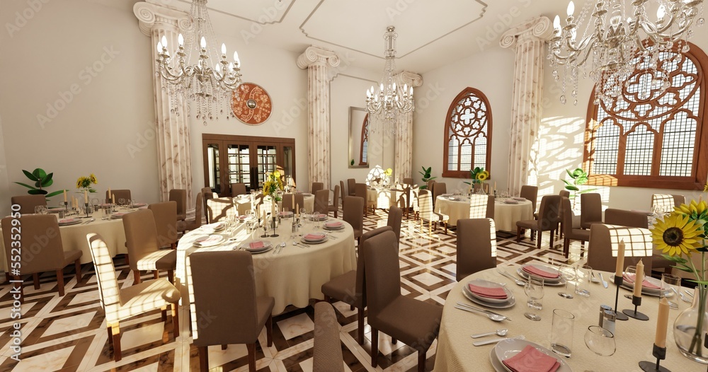 Fototapeta premium Realistic 3D Render of Restaurant Interior