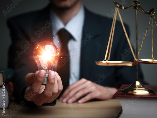 Justice lawyers with Judge gavel, Businessman in suit or lawyer Hiring lawyers in the digital system. Legal law, prosecution, legal adviser, lawsuit, detective, investigation,legal consultant..