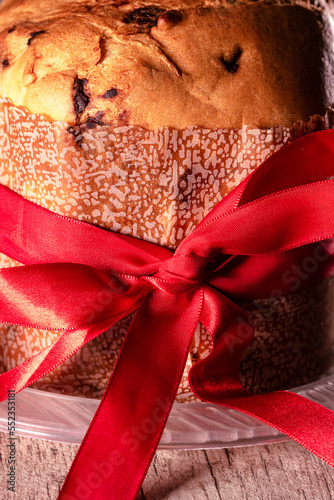 Homemade Christmas Even Bread on Blurry Background, Copy Space. photo