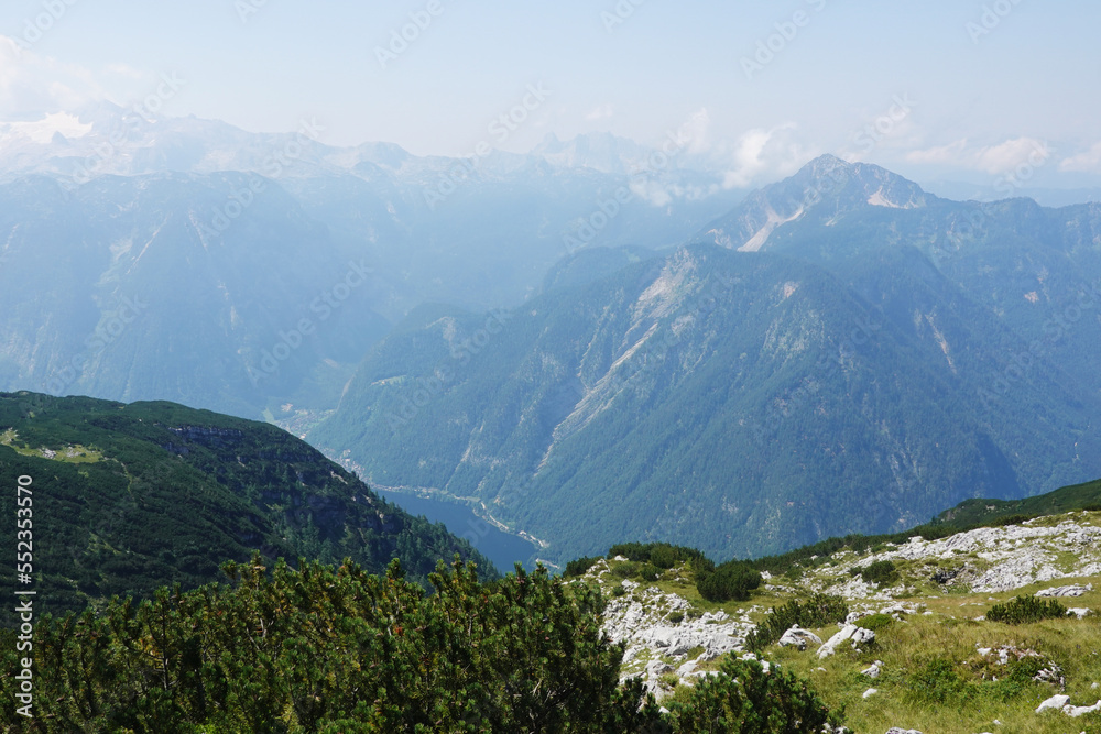 The view of Hallstaetter lake from the trekking route to Hoher Sarstein mountain, Upper Austria region