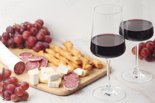 Red wine in a transparent white glass