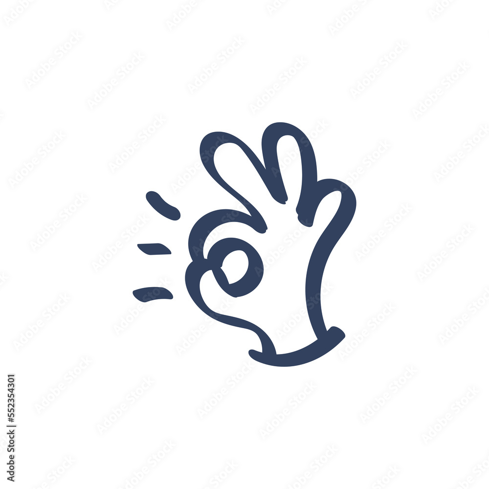Obraz premium Hand oke or agree gesture doodle icon scribble drawing cartoon vector illustration