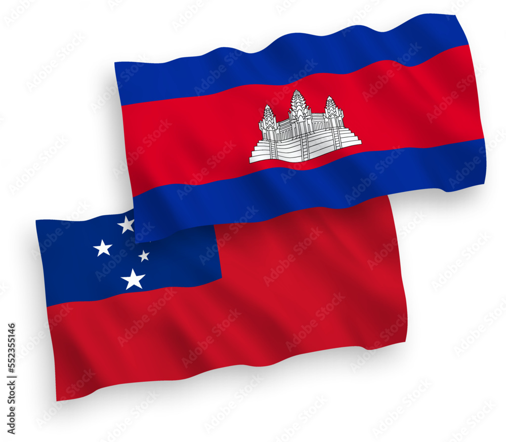 Naklejka premium Flags of Independent State of Samoa and Kingdom of Cambodia on a white background