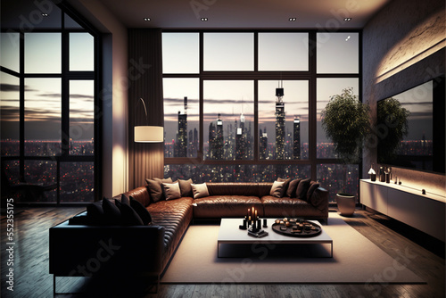 Generative AI illustration of luxury penthouse at night