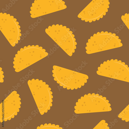 Empanada seamless doodle pattern, vector illustration. Traditional mexican dish