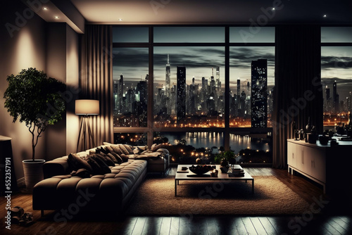 Generative AI illustration of luxury penthouse at night photo