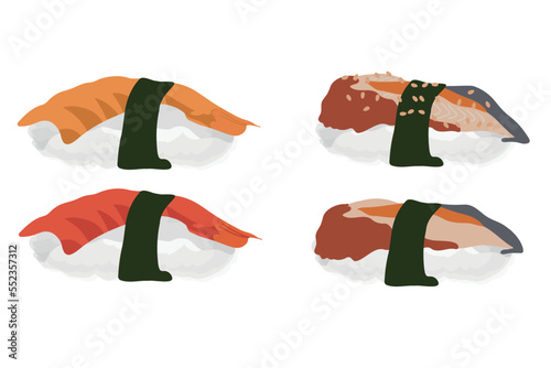 Sushi, traditional Japanese food. Asian seafood group. Template for sushi restaurant, cafe, delivery or your business.