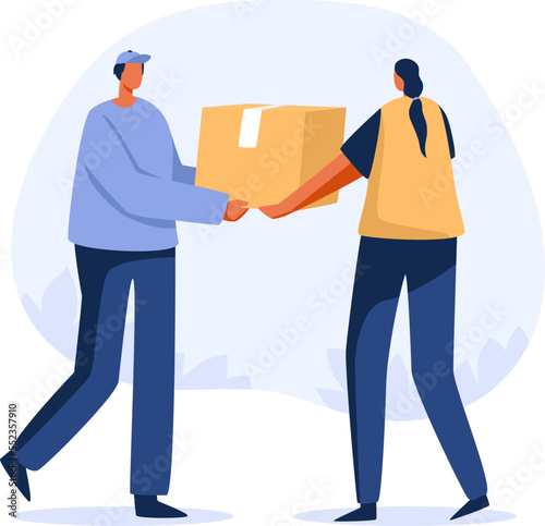 Delivery staff, goods, parcels. Check the destination mark.  illustration