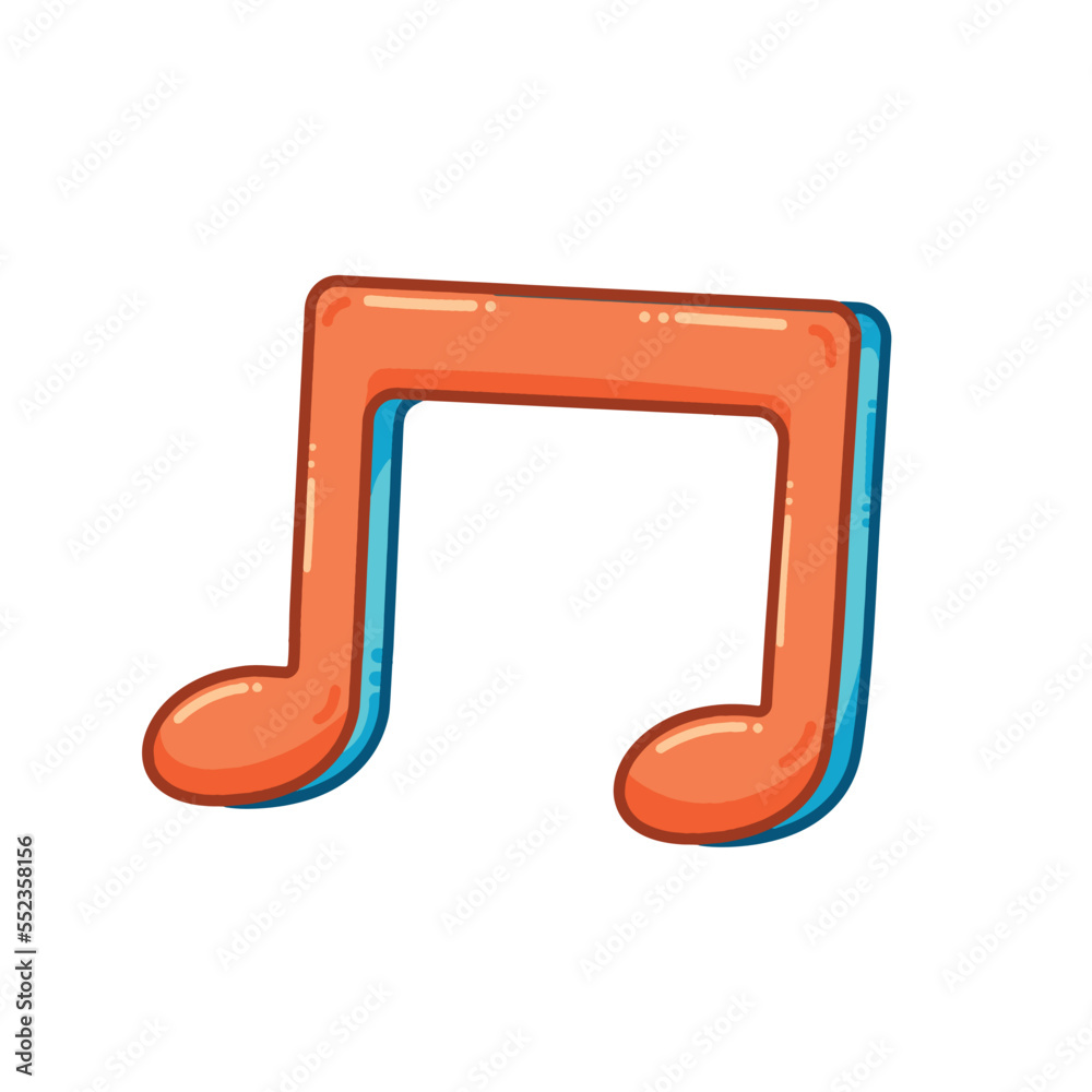 Orange and turquoise musical note Vector Illustration with Fun Color and Clean Lines isolated on plain white background. Pop pictogram with cartoon art style for music theme. Orange and turquoise musical note Vector Illustration with Fun Color and Clean Lines isolated on plain white background. Pop pictogram with cartoon art style for music theme.